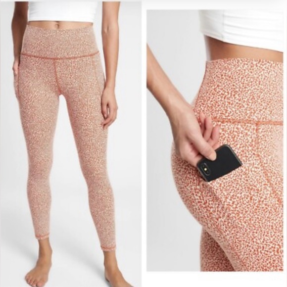 Athleta Pants - Athleta Salutation Stash Pocket 7/8 Tight Micro Cheetah Oxford Rust Seasalt PS